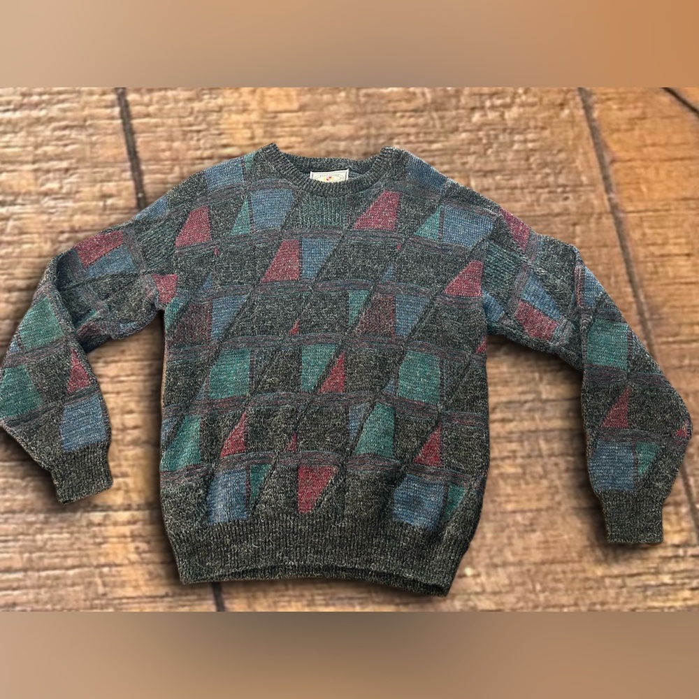 Vintage Geometric Crew Neck Sweater. Unisex. Size Medium.